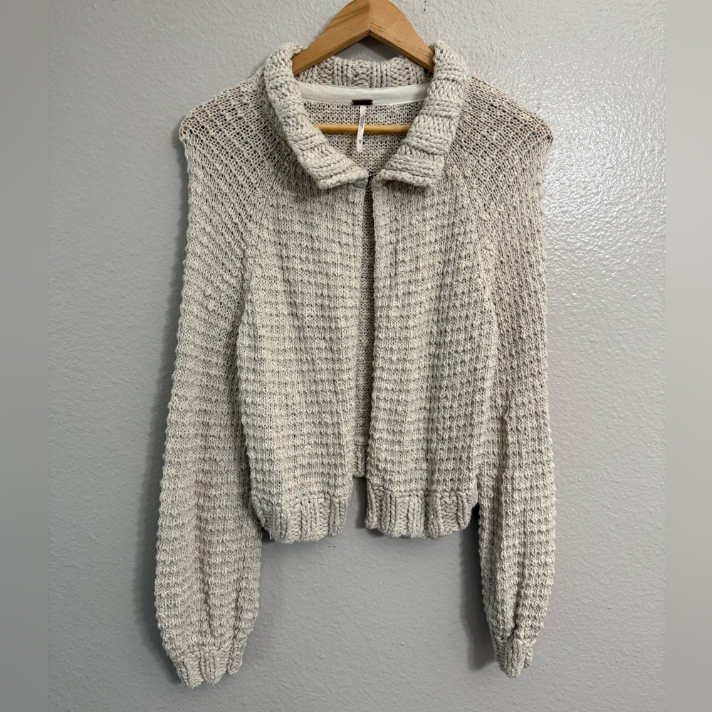 Free People Cream Knit Sweater Collar and open front